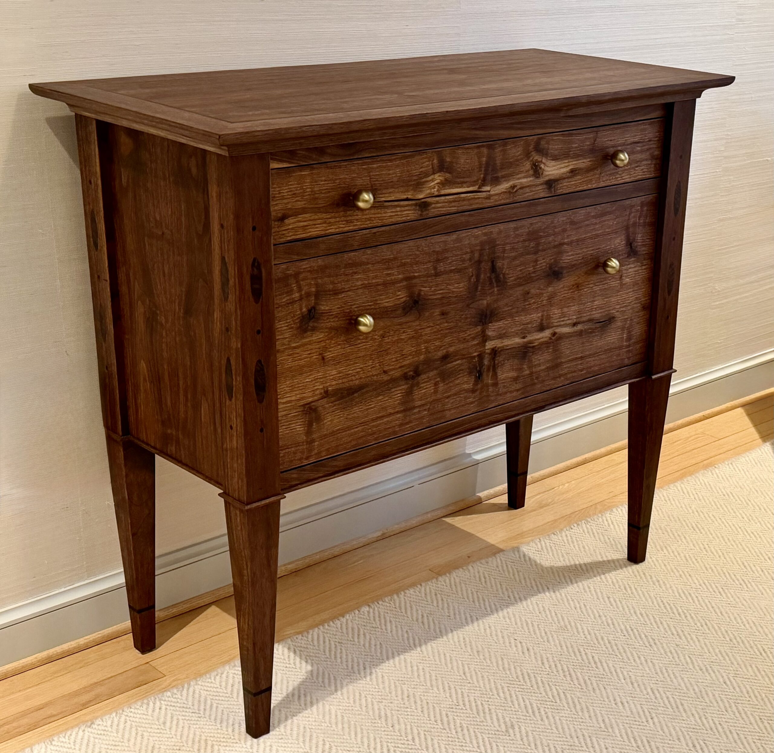 Small Chest of Drawers in Black Walnut, Black Walnut Veneer, Ebony and Ash Small Chest of Drawers in Black Walnut, Black Walnut Veneer, Ebony and Ash